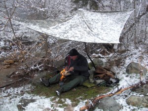 Cooking under the Personal Survival Tarp